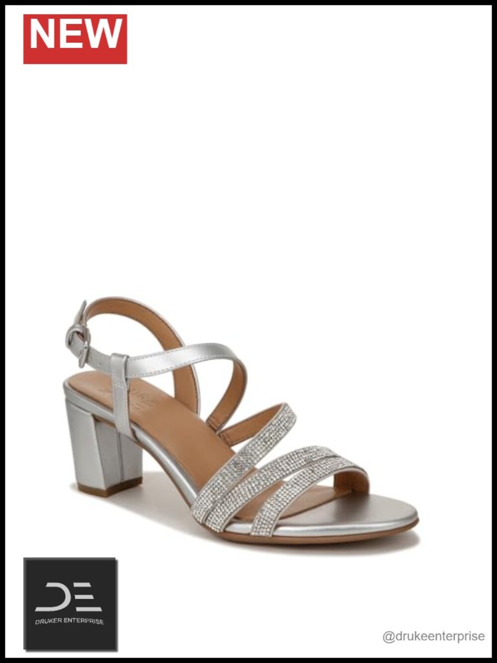 Strappy Block Heel Sandals Rhinestone Slingback